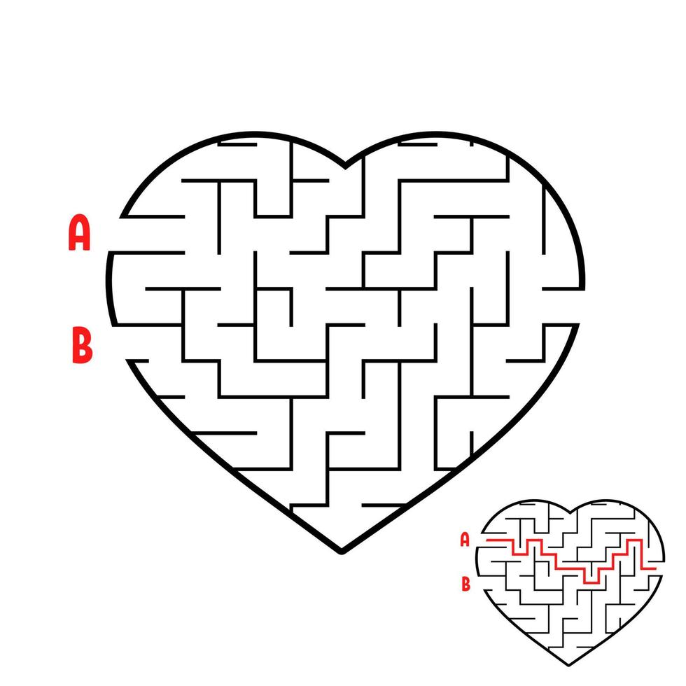 Labyrinth in the shape of a heart. Game for kids. Puzzle for children. Find the right way. Maze conundrum. Flat vector illustration isolated on white background.