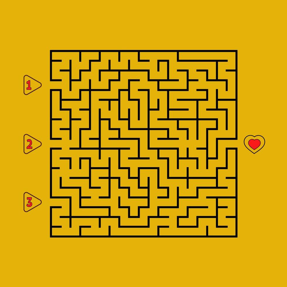 Abstract square maze. Game for kids. Puzzle for children. Find the right path to the heart. Labyrinth conundrum. Flat vector illustration isolated on white background.
