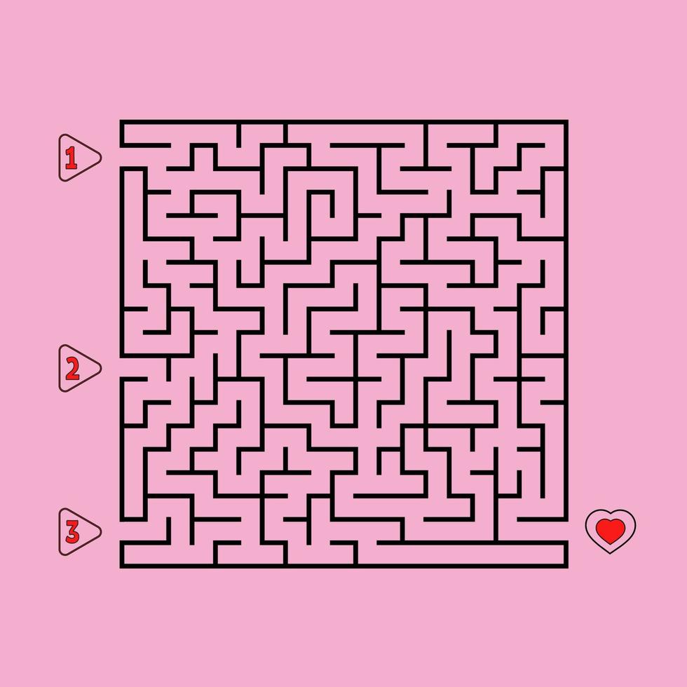 Abstract square maze. Game for kids. Puzzle for children. Find the right path to the heart. Labyrinth conundrum. Flat vector illustration isolated on white background.