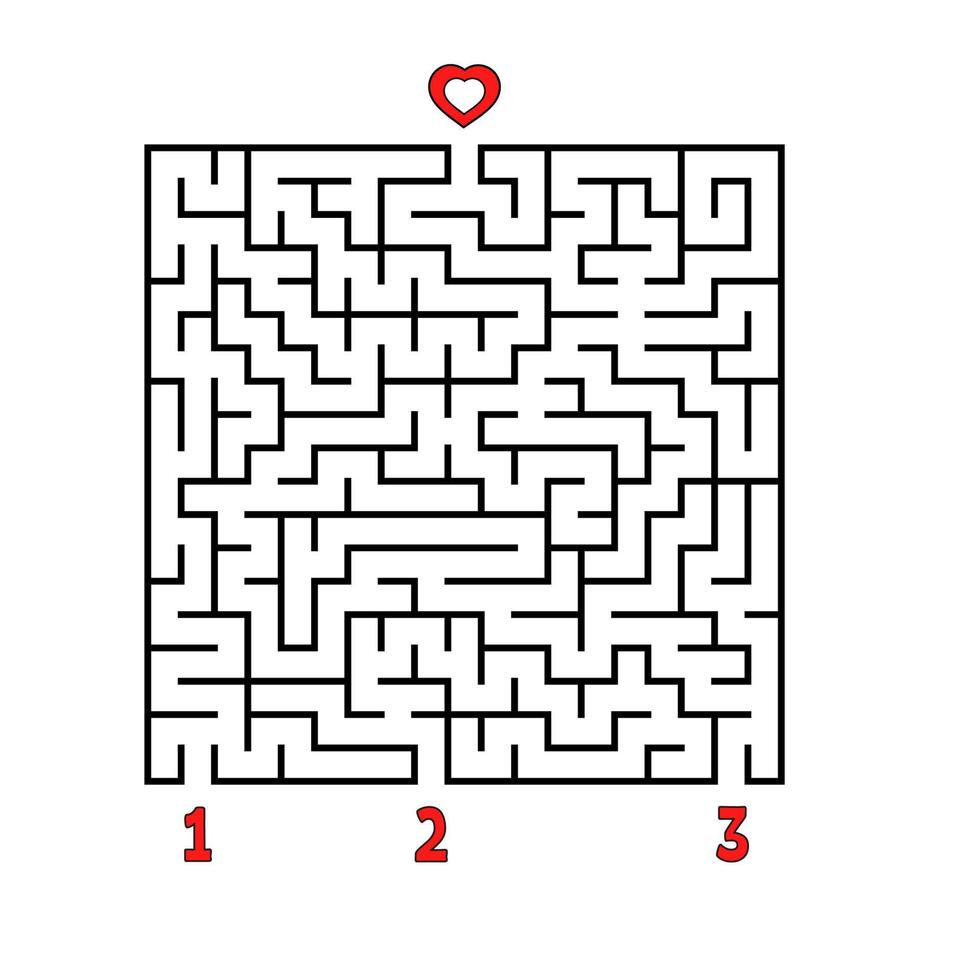 Abstract square maze. Game for kids. Puzzle for children. Find the right path to the heart. Labyrinth conundrum. Flat vector illustration isolated on white background.