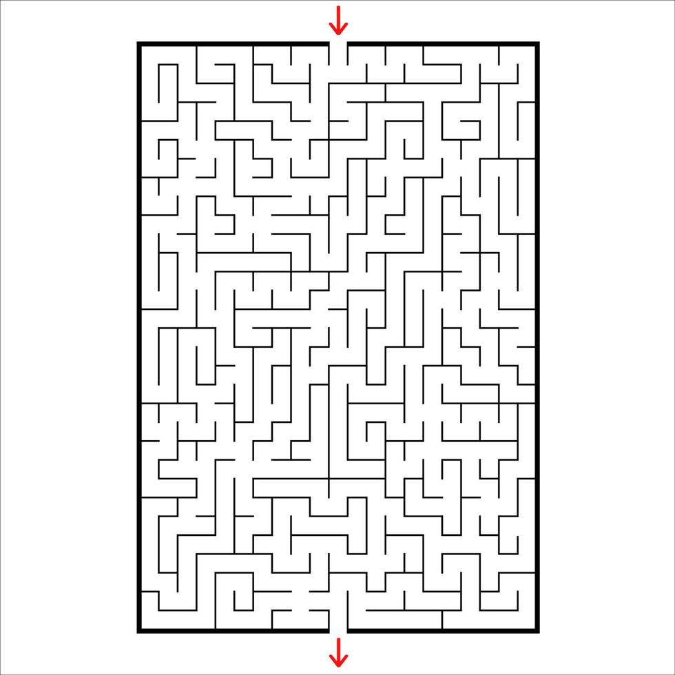 Abstract rectangular maze. Game for kids. Puzzle for children. One entrances, one exit. Labyrinth conundrum. Simple flat vector illustration isolated on white background.