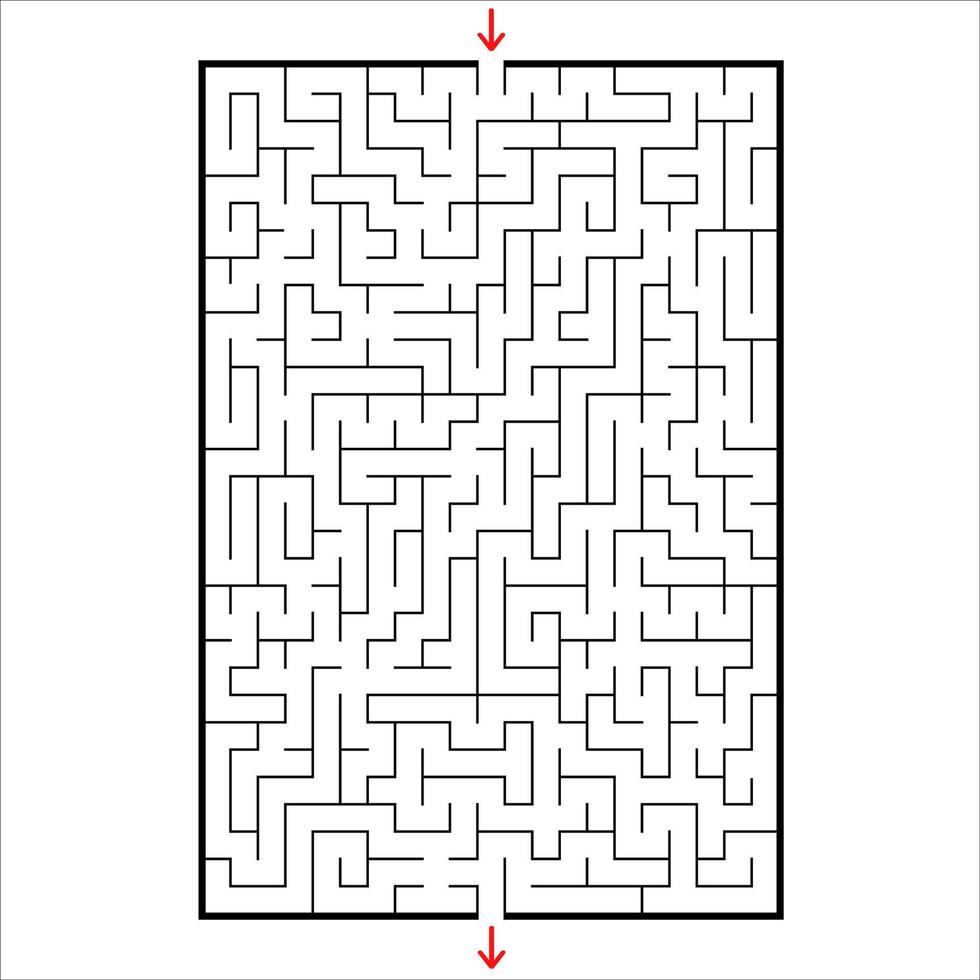 Abstract rectangular maze. Game for kids. Puzzle for children. One entrances, one exit. Labyrinth conundrum. Simple flat vector illustration isolated on white background.