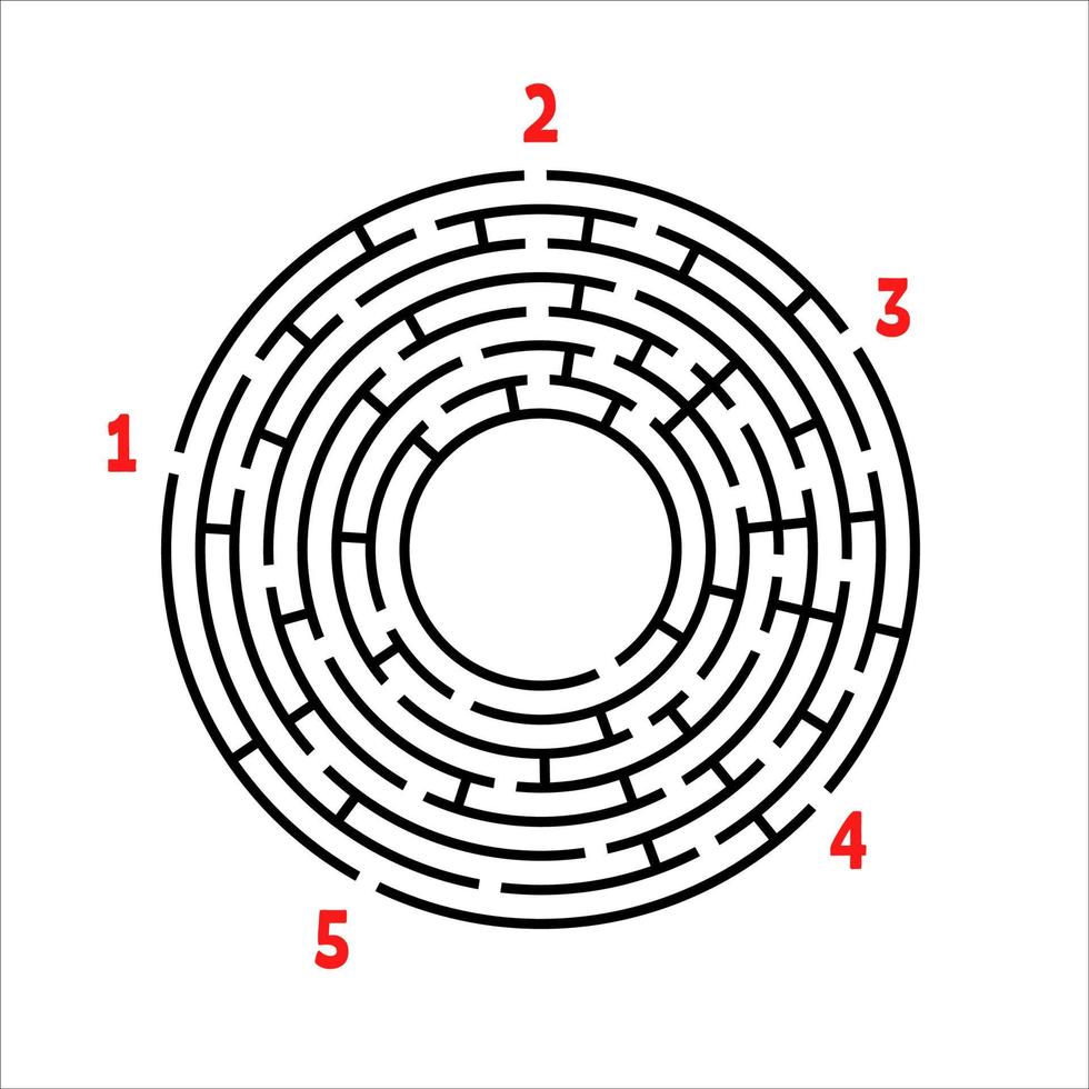 Black round maze. Game for kids. Children's puzzle. Many entrances, one exit. Labyrinth conundrum. Simple flat vector illustration isolated on white background. With place for your image.