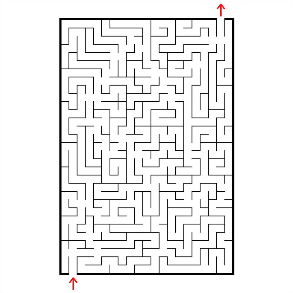 Abstract rectangular maze. Game for kids. Puzzle for children. One entrances, one exit. Labyrinth conundrum. Simple flat vector illustration isolated on white background.