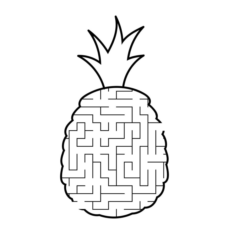 Maze pineapple. Game for kids. Puzzle for children. Cartoon style. Labyrinth conundrum. Black and white vector illustration. The development of logical and spatial thinking.