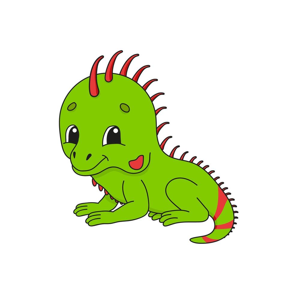 iguana verde. Ilustración de vector plano lindo en estilo de dibujos animados infantil. personaje divertido. aislado sobre fondo blanco.