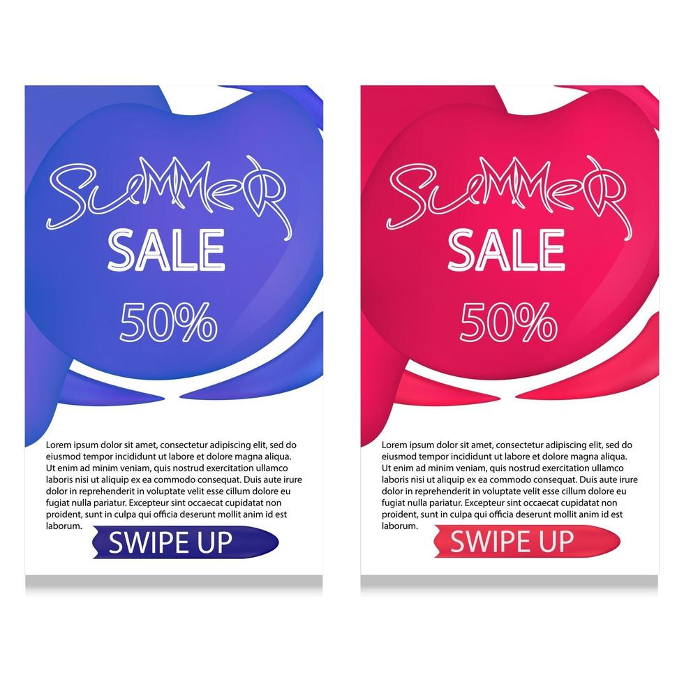 set of dynamic modern geometric and liquid mobile for summer sales of banners Blue and red colors mesh Special offer and sale at a discount of up to 50 on a template design with editable text vector
