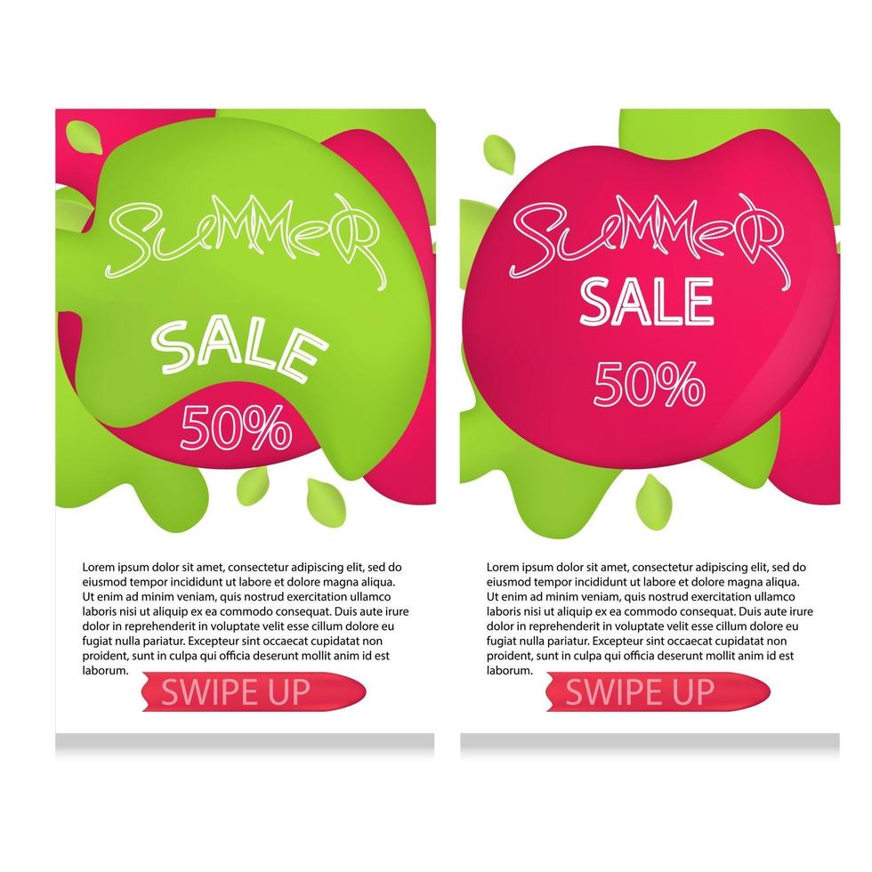 set of dynamic modern geometric and liquid mobile for summer sales of banners Green and red colors mesh Special offer and sale at a discount of up to 50 on a template design with editable text vector