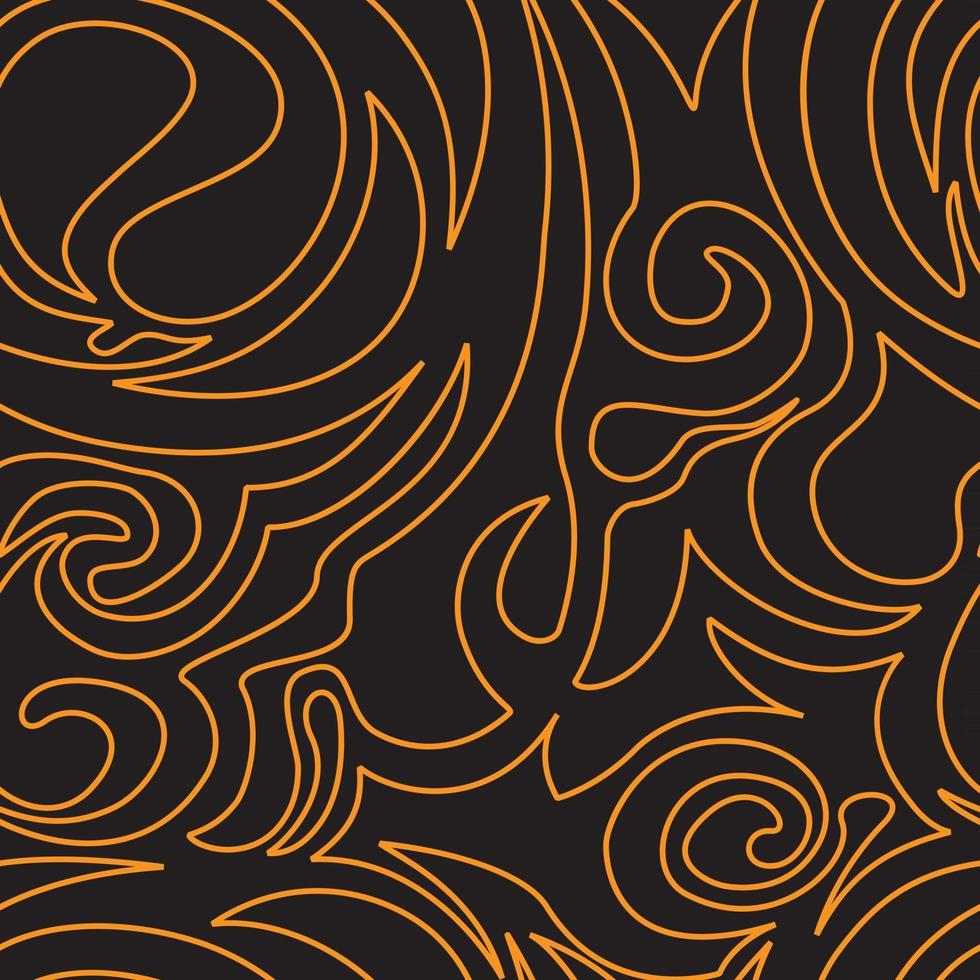 Seamless pattern of spirals and curlicues of orange on a black background vector