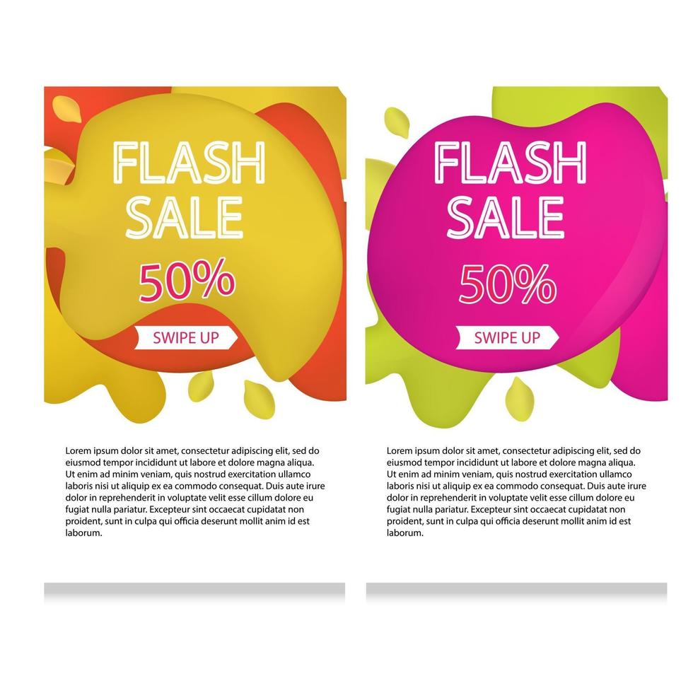 set of dynamic modern geometric and liquid mobile for flash sales of banners Green yellow and pink colors vector