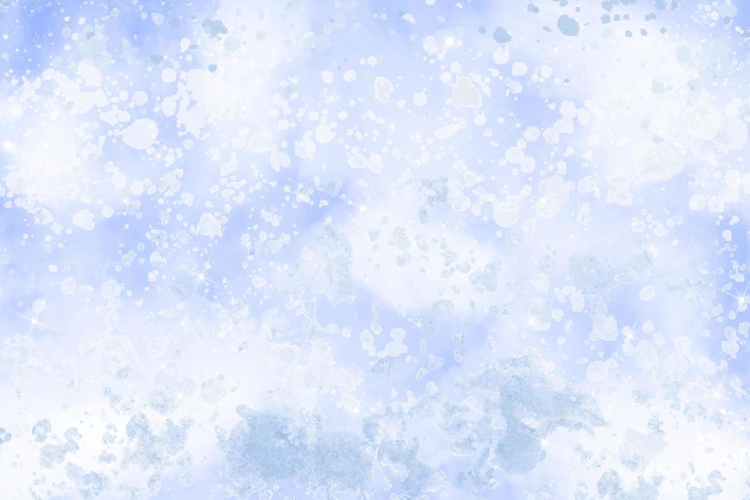 Winter snow watercolor background. White abstract vector texture. Blue sky with falling snow, snowflake. Fantazy design template. Backdrop with a cold light landscape