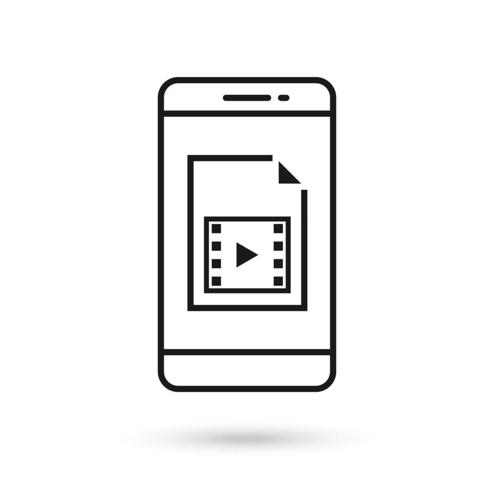 Mobile phone flat design with video file sign. vector