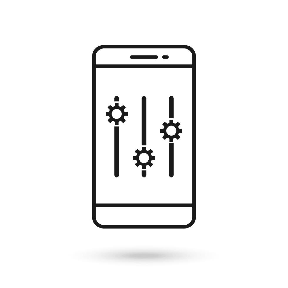 Mobile phone flat design with multimedia settings sign. vector