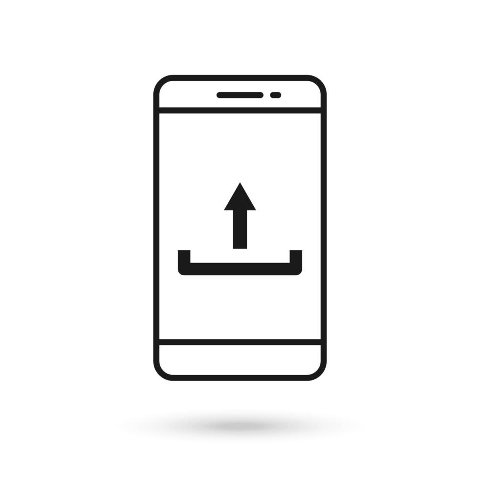 Mobile phone flat design with upload icon sign. vector