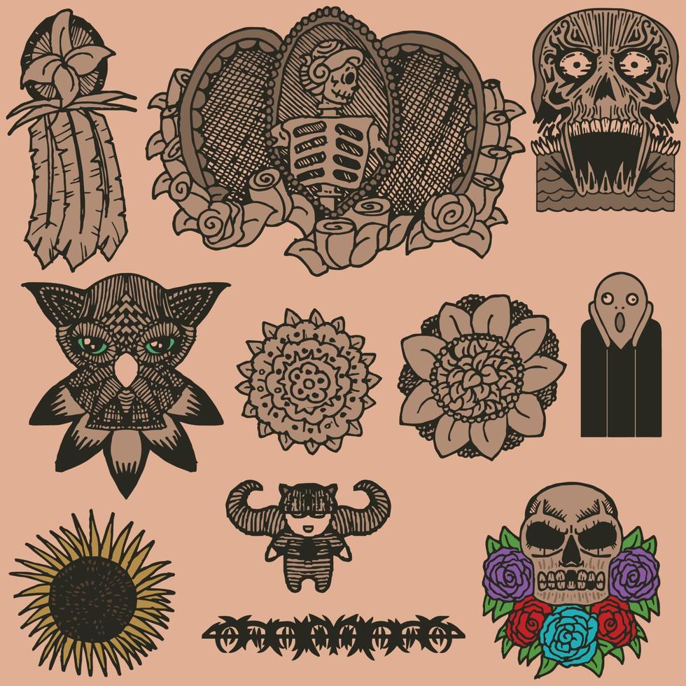 paquete de tatuajes de dibujos animados 01 vector