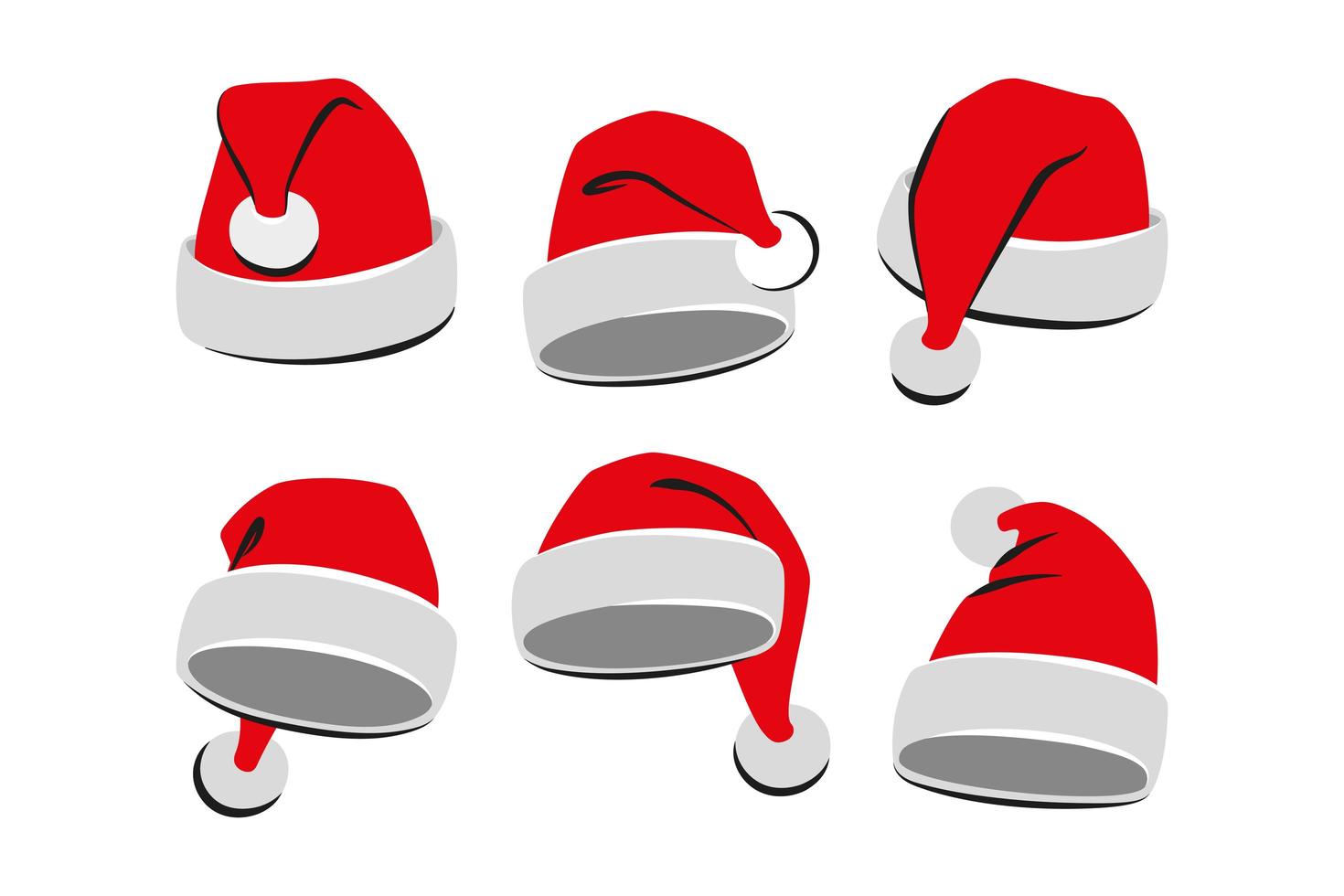 colección de gorros rojos de santa claus. ilustración vectorial. plano vector