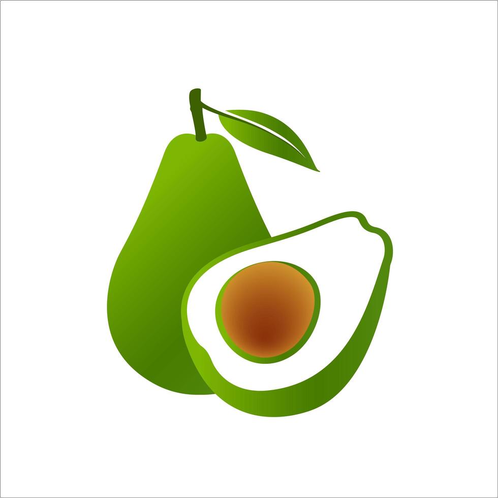 fruta de aguacate entera y media. logotipo vector icono de comida de aguacate. Ilustración de aguacate en estilo plano. ilustración vectorial.