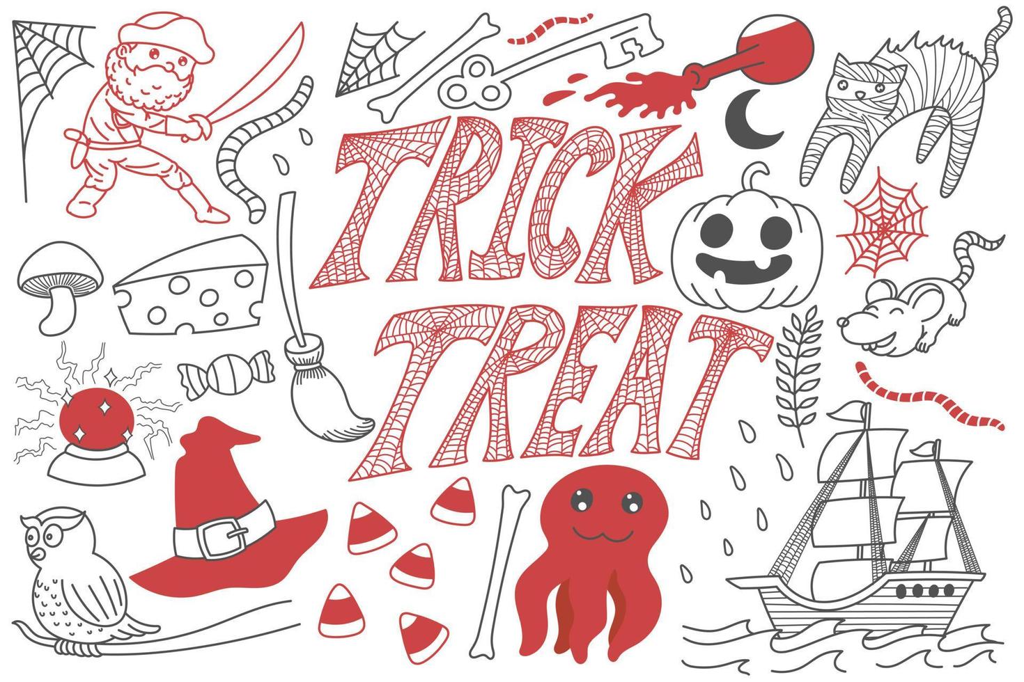 Trick or treat Halloween doodles art vector