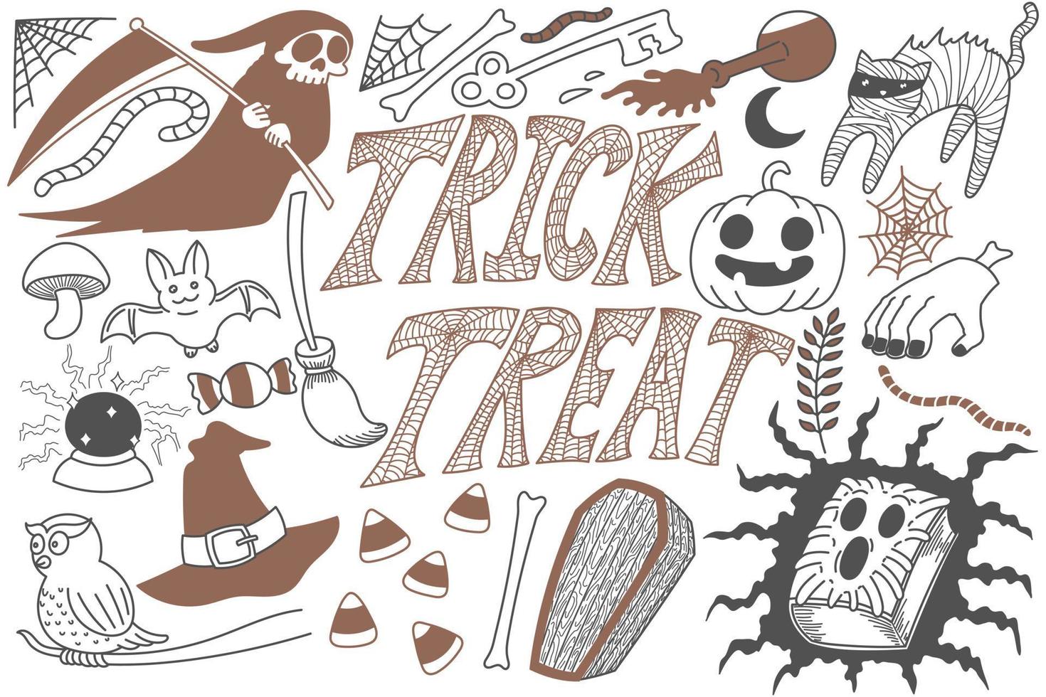 Trick or treat Halloween doodles art vector