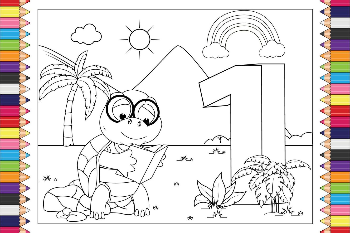 coloring animal cartoon with number for kids vector