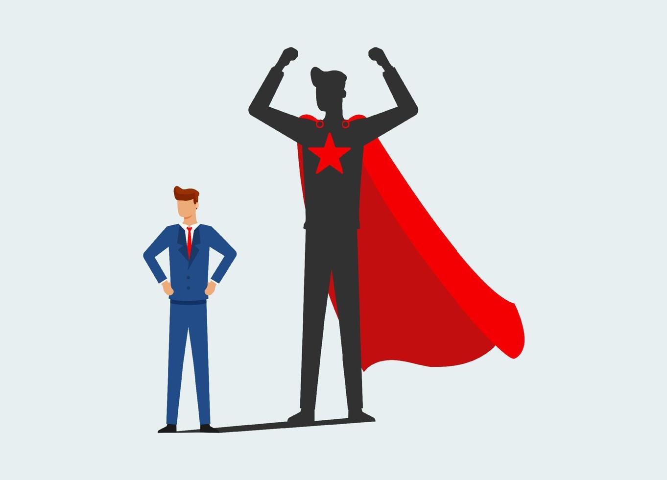 Confident businessman standing in front of his shadow with his cape as superhero vector