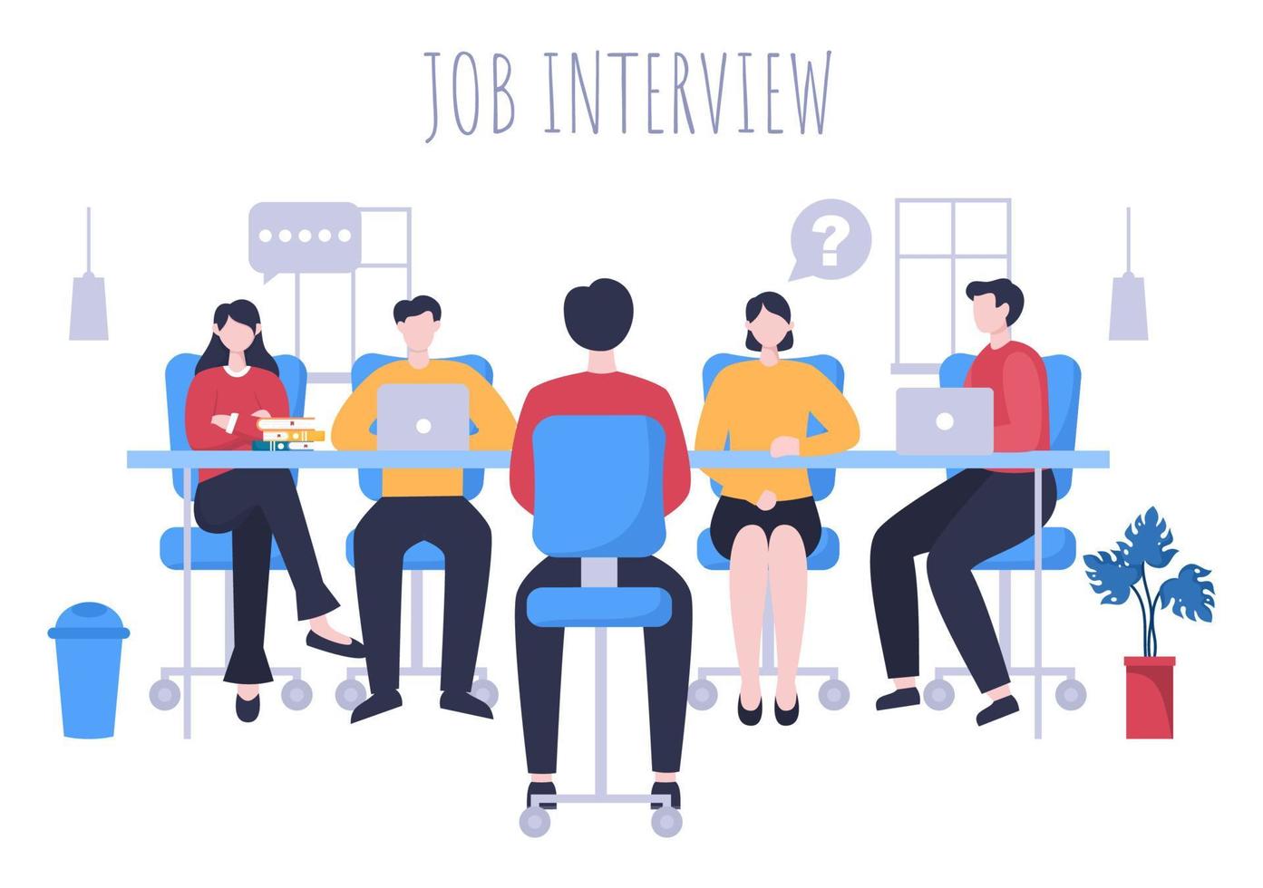 reunión de entrevista de trabajo, candidato y gerente de recursos humanos. idea de empleo y contratación, hombre o mujer de negocios en la mesa, ilustración vectorial para conversación, carrera, concepto de recursos humanos vector