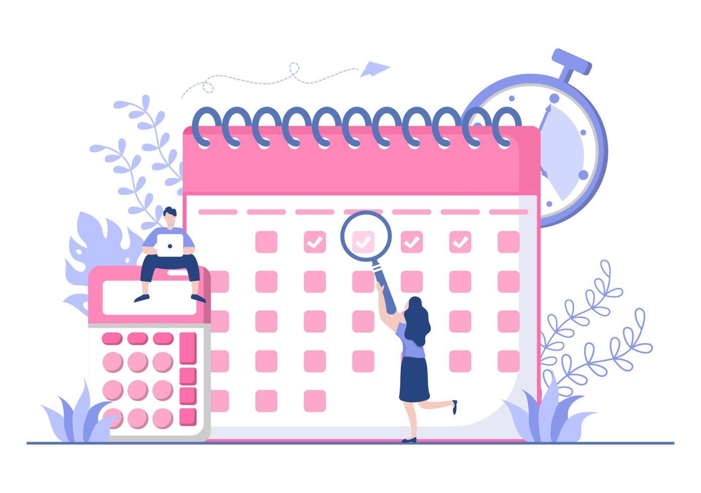 Planning Schedule or Time Management with Calendar Business Meeting, Activities and Events Organizing Process Office Working. Background Vector Illustration