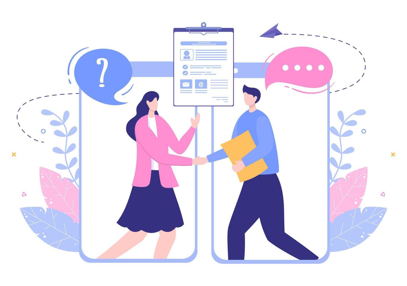 Job Interview Online Service or Platform, Candidate and HR Manager. Business Man or Woman at Table, Vector Illustration For Conversation, Career, Human Resource Concept