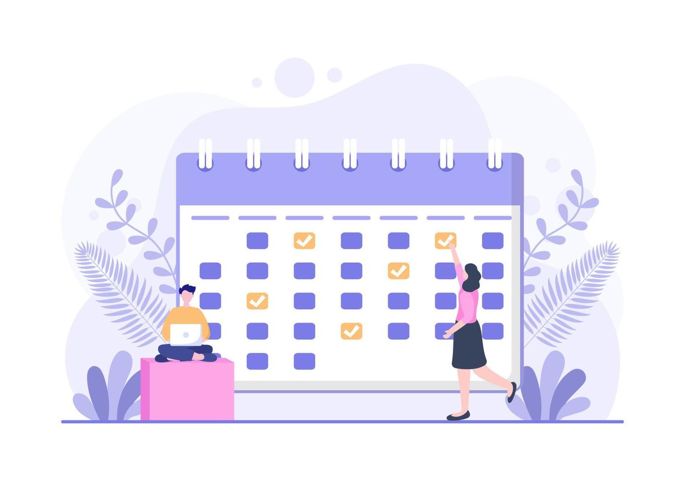 Planning Schedule or Time Management with Calendar Business Meeting, Activities and Events Organizing Process Office Working. Background Vector Illustration