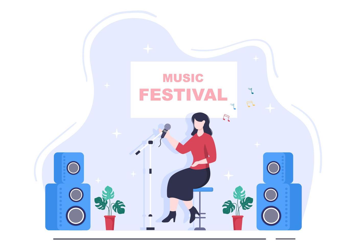 Music Festival Background Vector Illustration With Musical Instruments and Live Singing Performance for Poster, Banner or Brochure Template