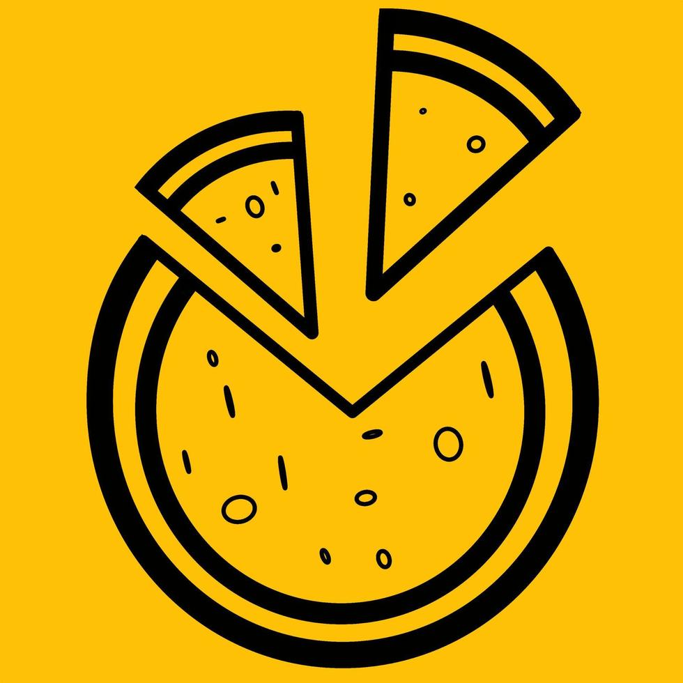 an illustration of a modern style pizza icon on an orange background vector