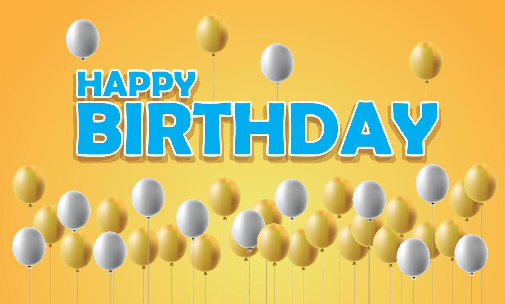 Happy Birthday, balloons and golden metal numbers on background, vector
