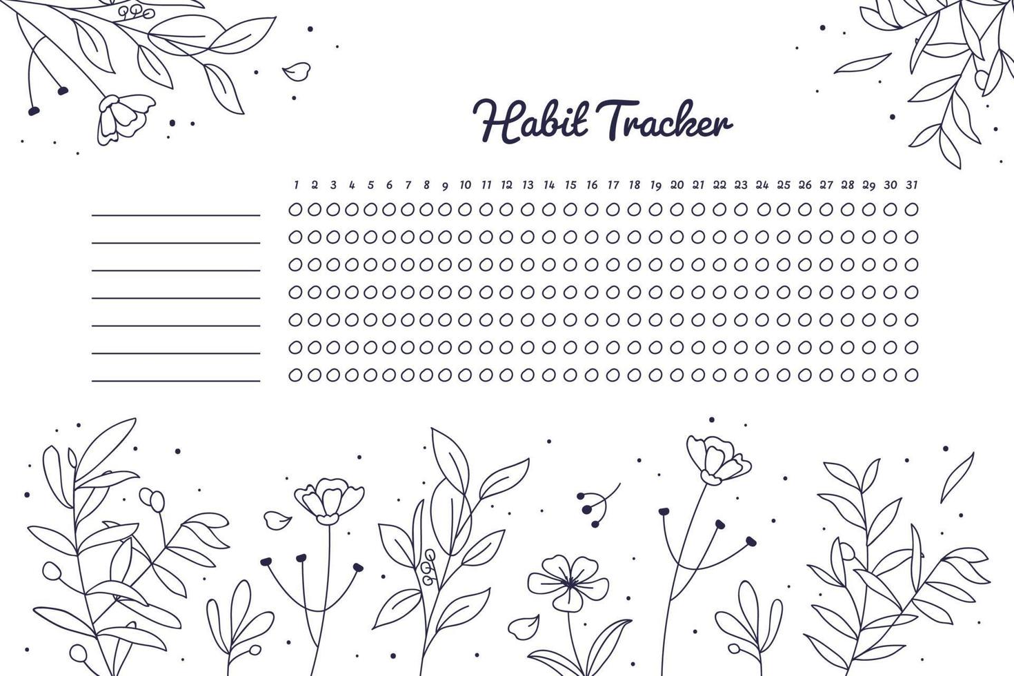 Habit tracker template botanical background vector