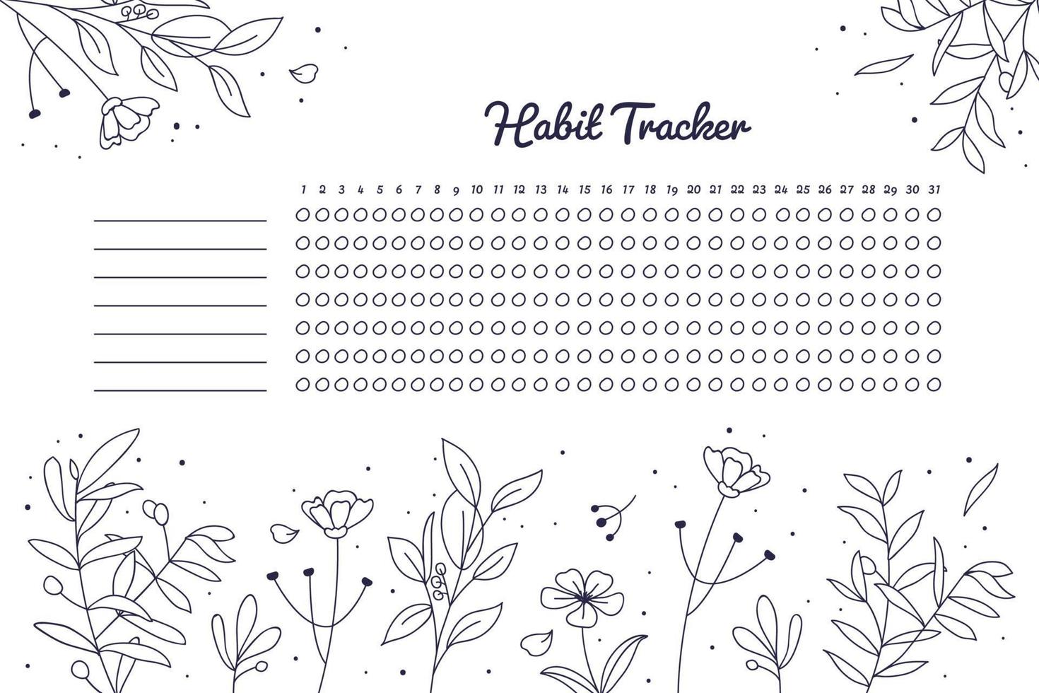 Habit tracker template botanical background vector