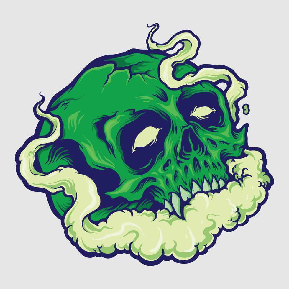 Vape Cloud Green Skull Illustrations vector