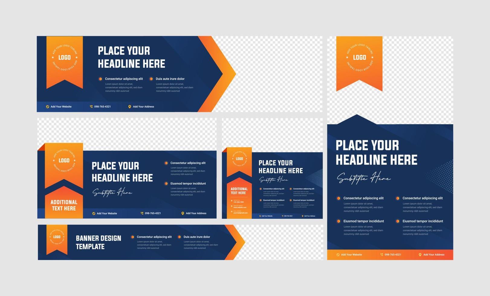 Blue navy color with orange accent Banner, Ads and Social Media Post template, bold colors, Elegant and Modern vector