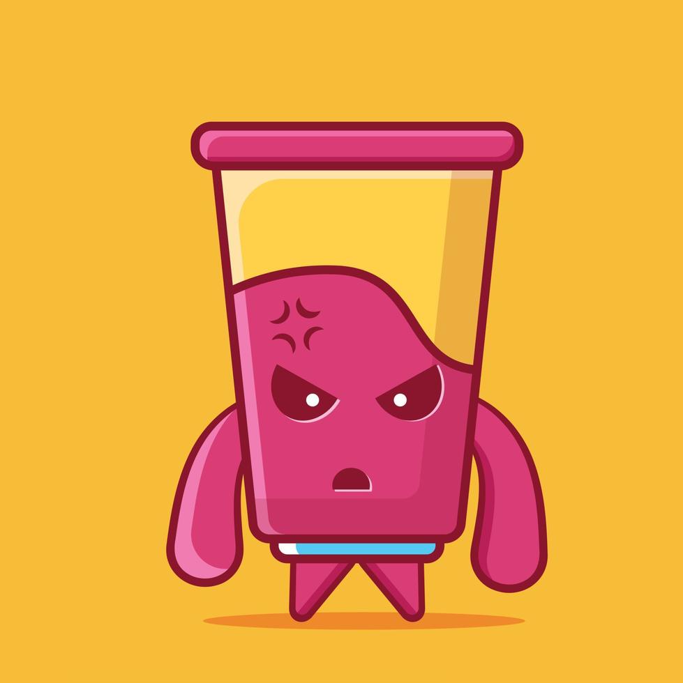 Cute yogurt drink mascot with mad gesture isolated cartoon vector illustration in flat style