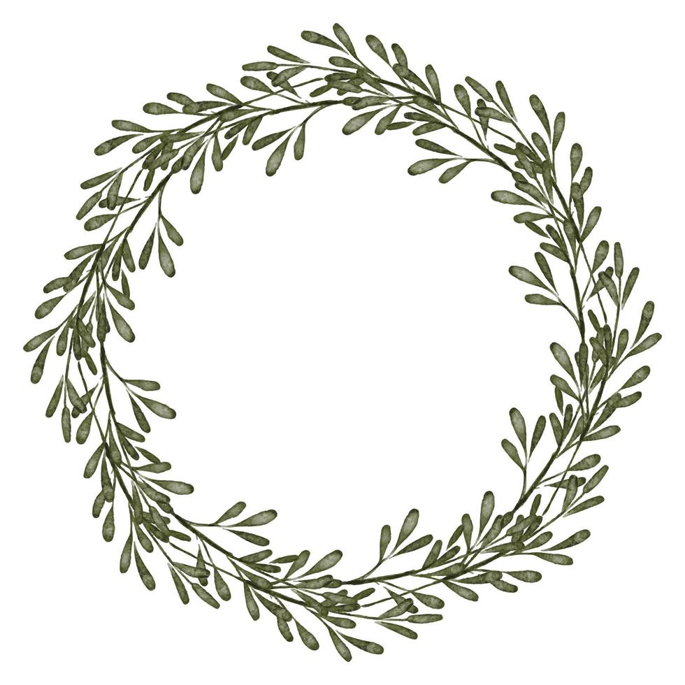 watercolor greenery leaf floral circle wreath border vector