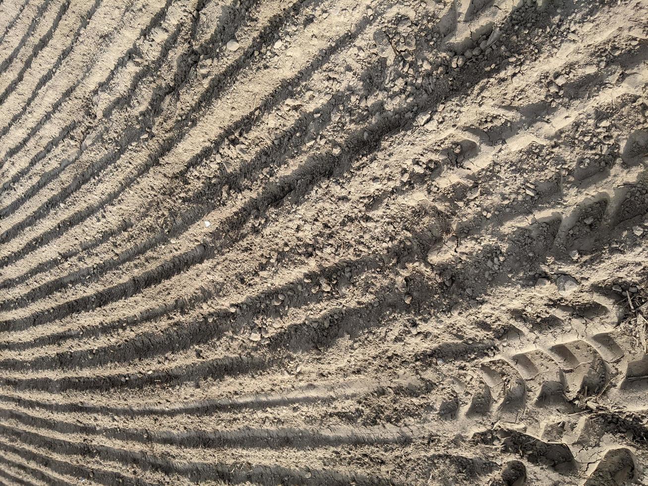 Textured background of plowed field photo