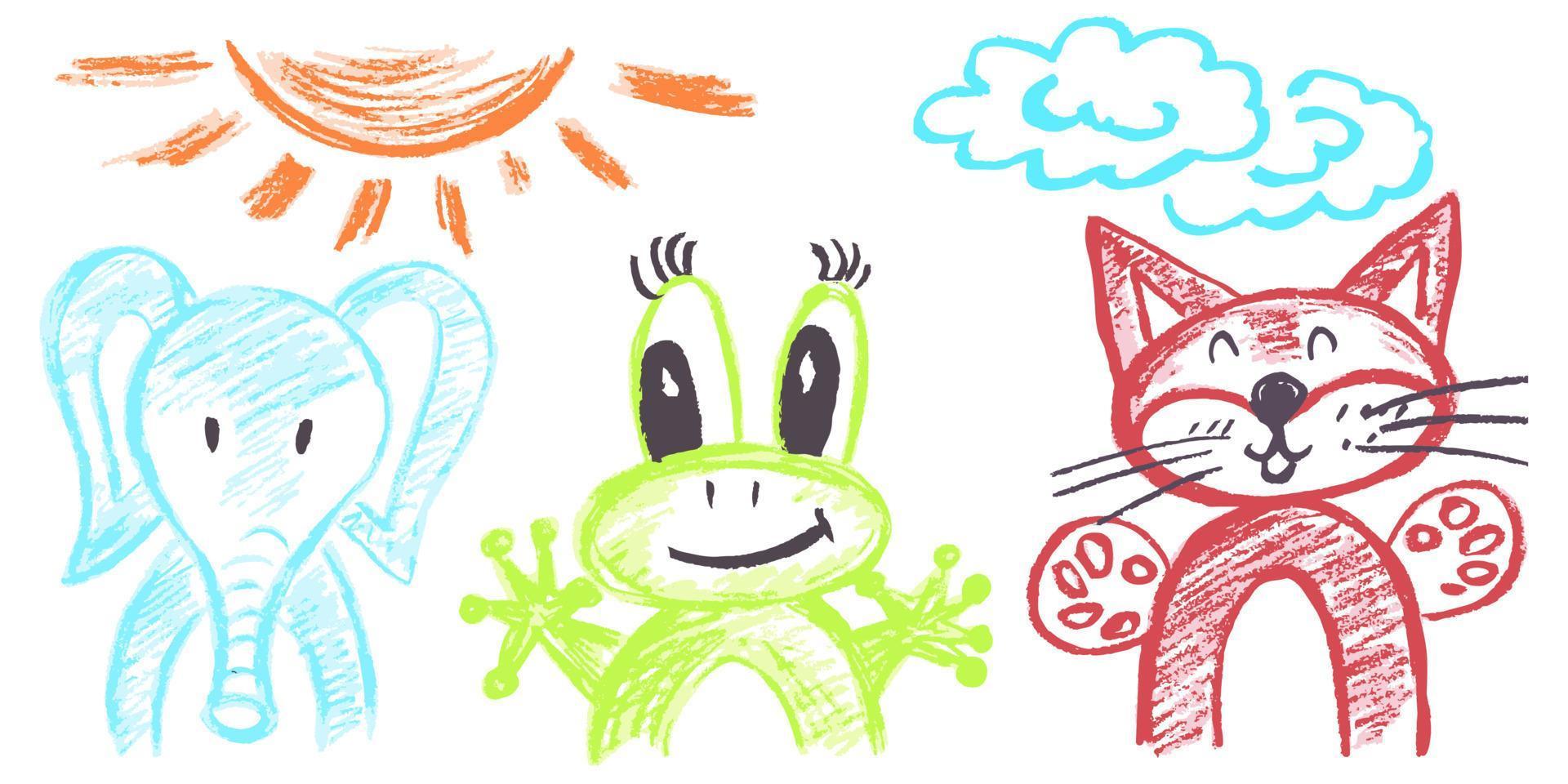 Cute childish drawing with wax crayons vector
