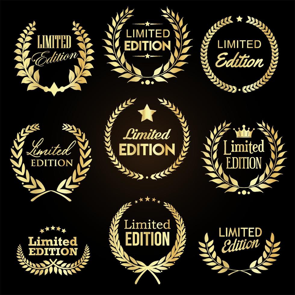 Golden Laurel wreath Limited Edition label badge collection vector