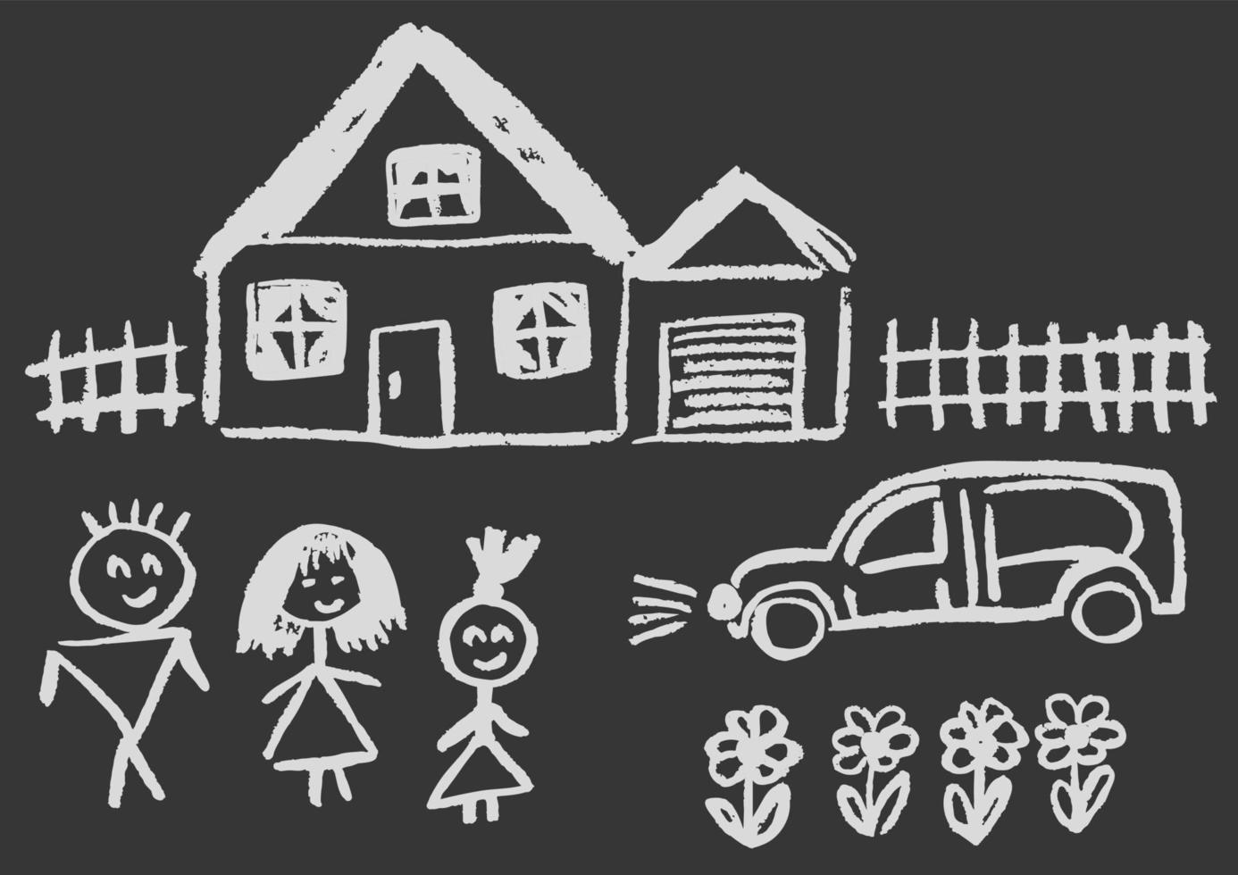 Cute childish drawing with wax crayons vector