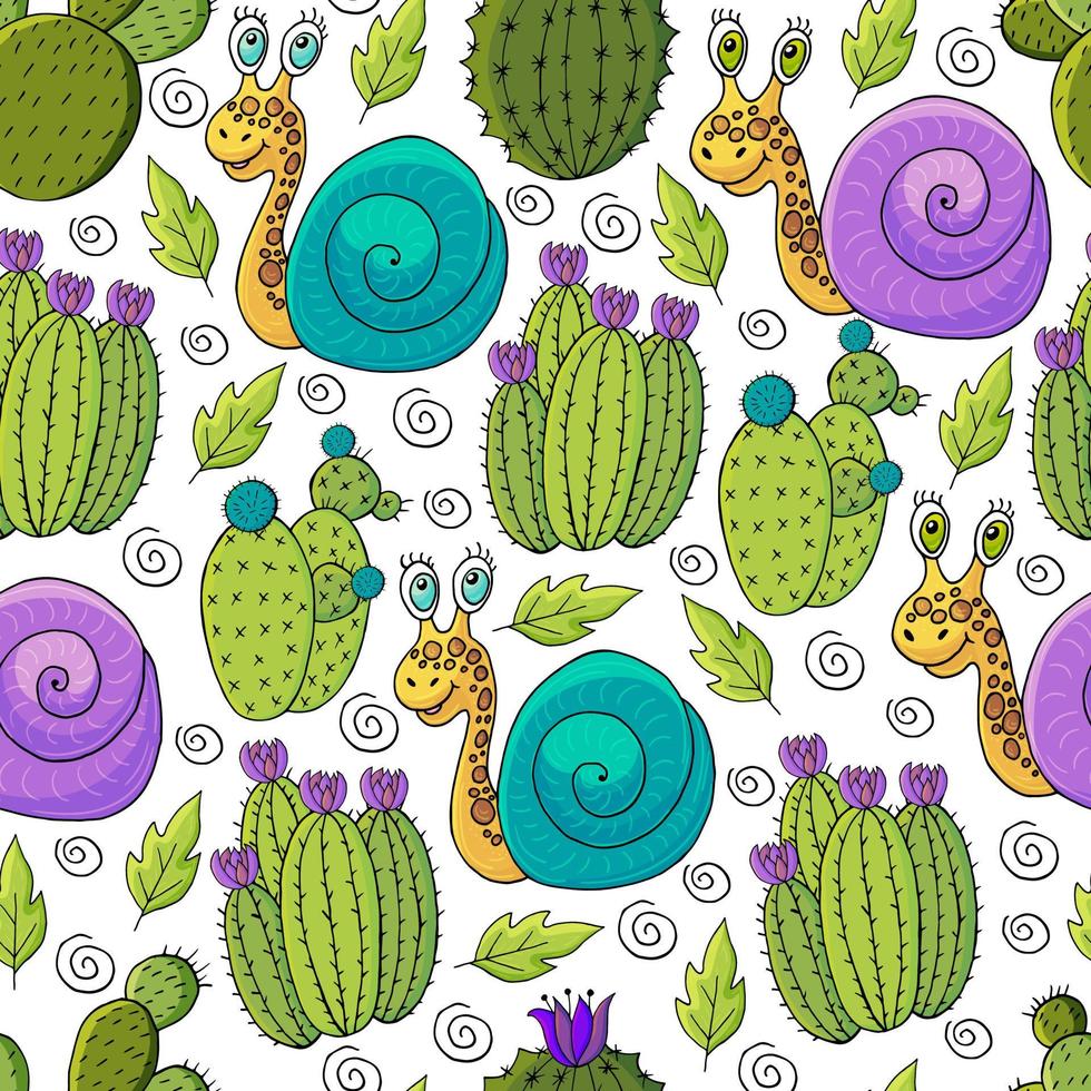 Cute vector illustration. Cacti, aloe, succulents. Decorative natural elements