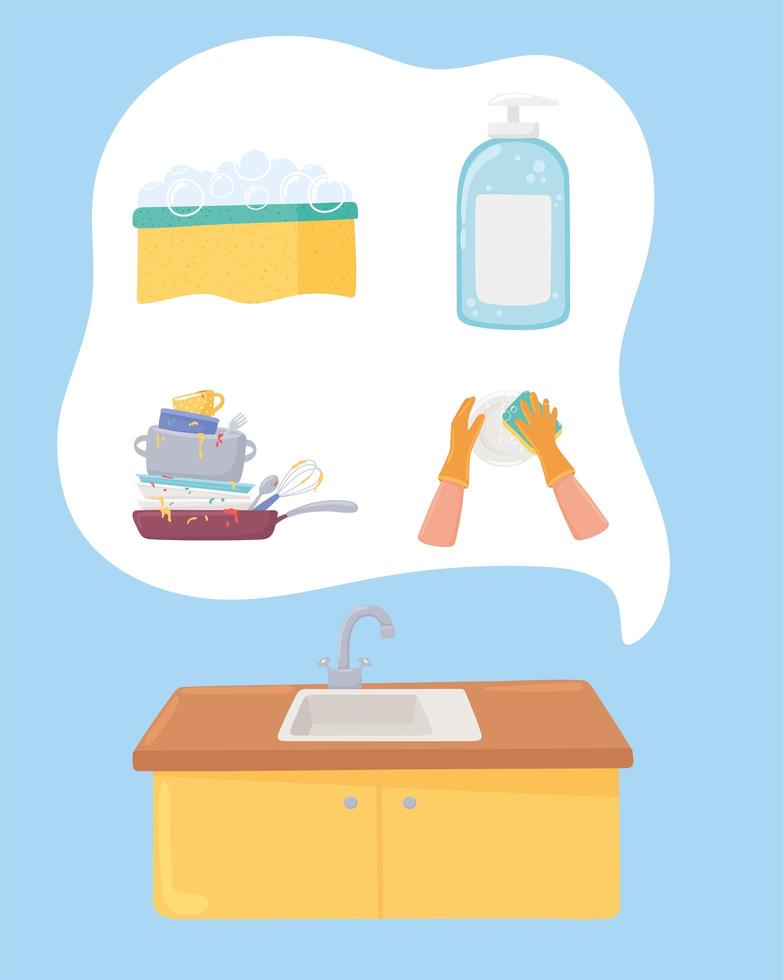 washing dishes set vector