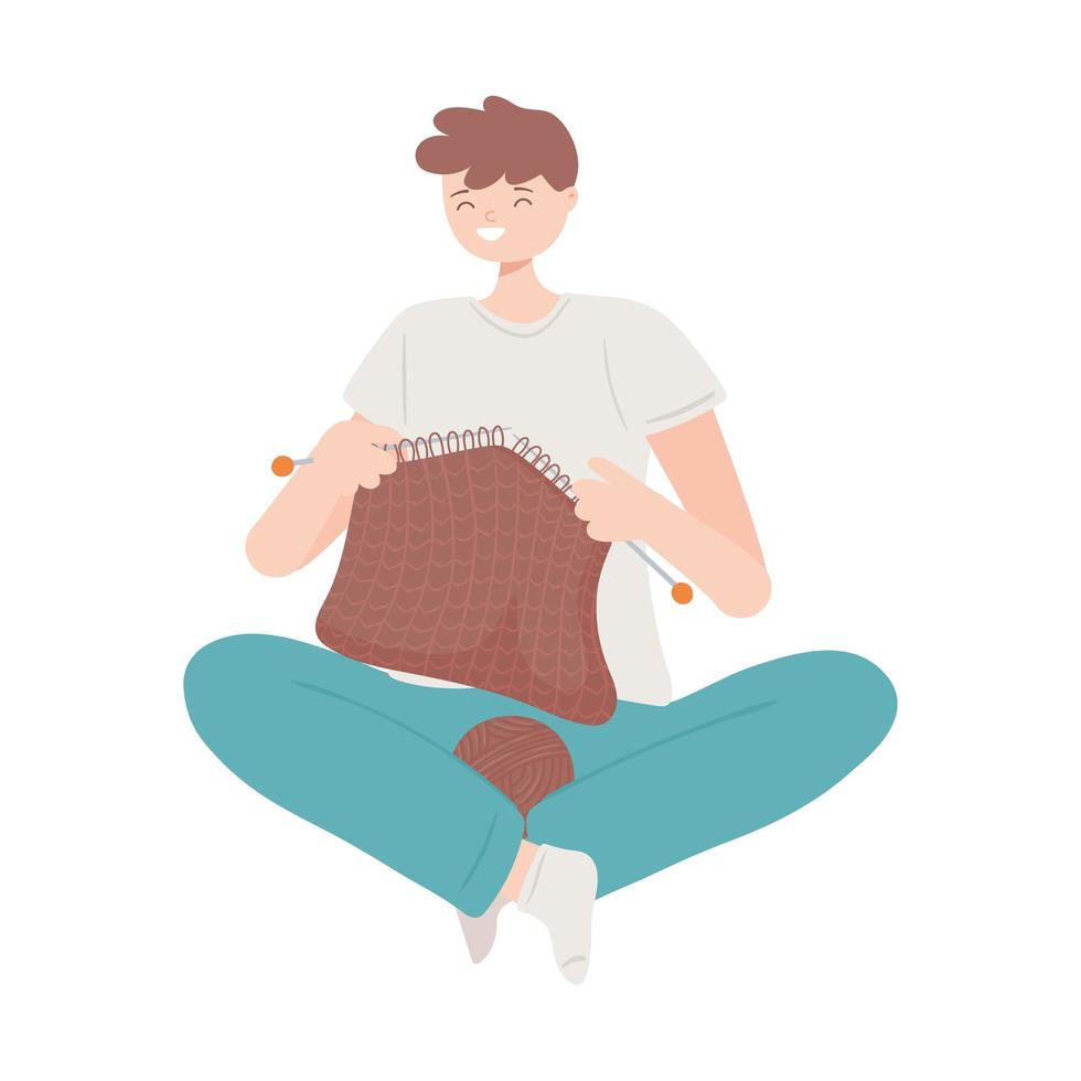 man knitting warm clothes vector