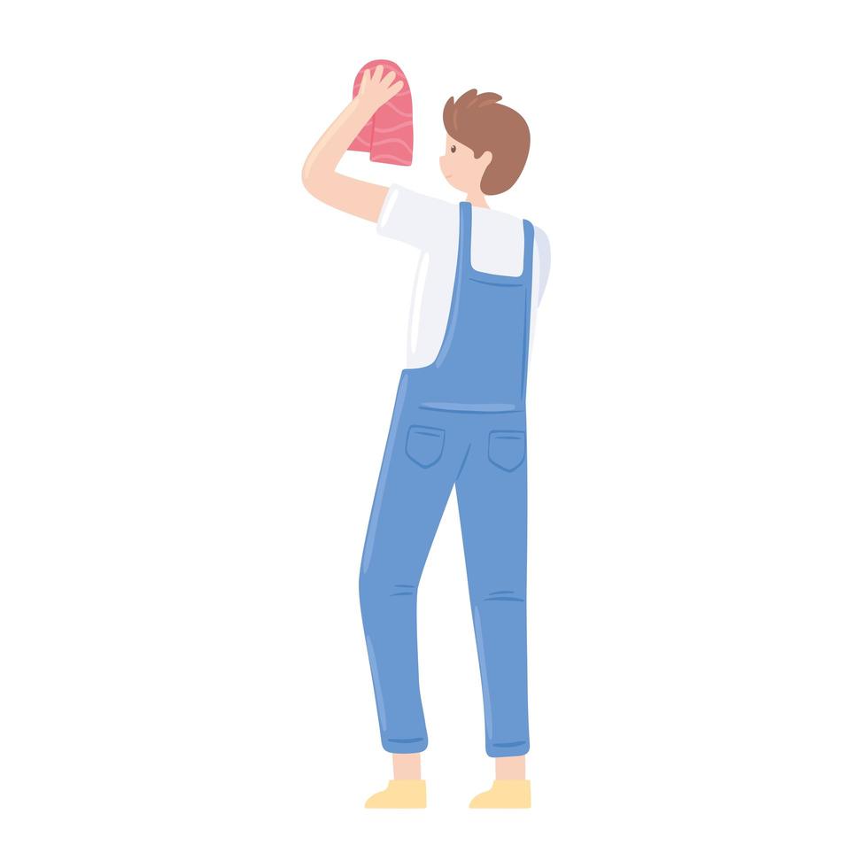 man holding rag cleaning vector