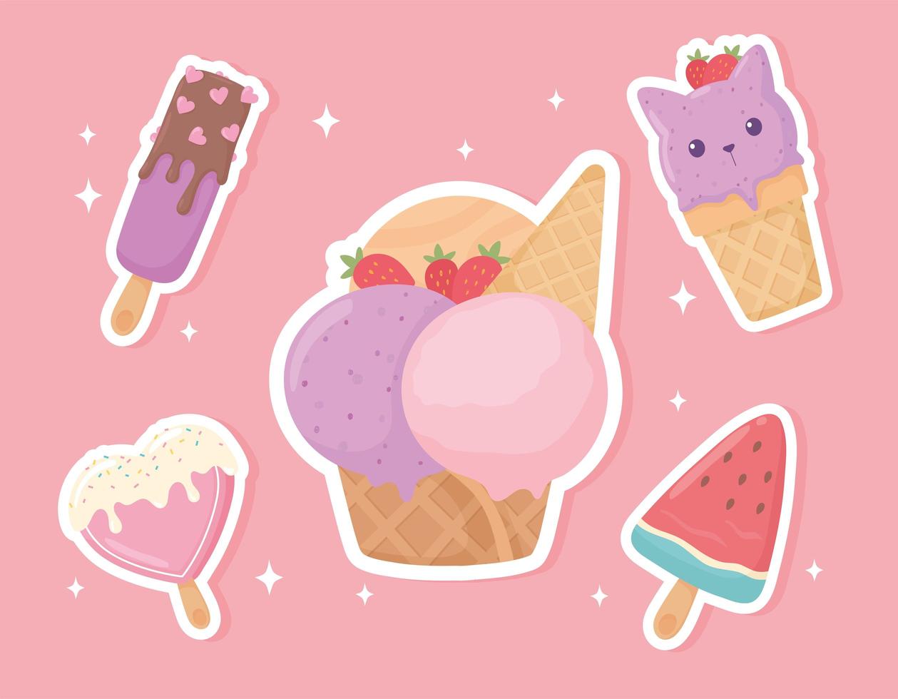 ice cream stickers vector