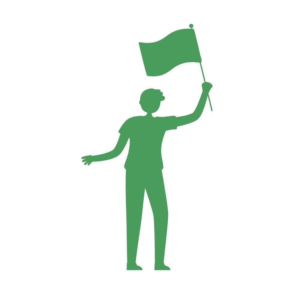 person silhouette holding flag vector