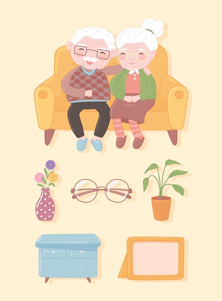old couple icons vector