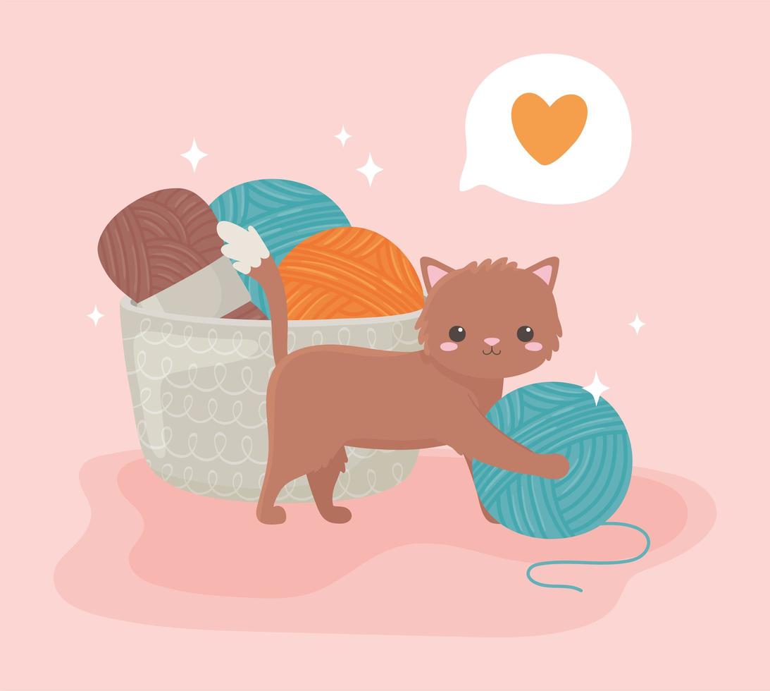 cute cat with yarn balls vector